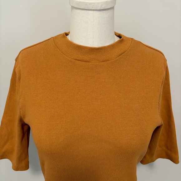 Anthropologie Maeve Ribbed Mock Neck Top Burnt Orange Rust - Picture 5 of 12